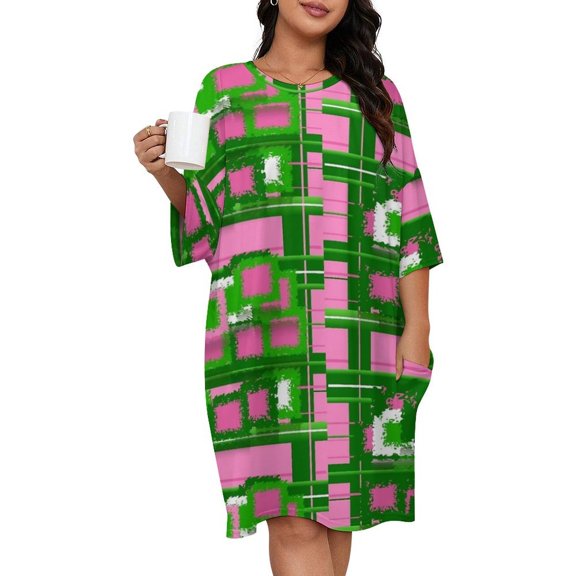 Pink & Green Fashions & Products! Sleepshirts For Sleeping Travels Loose Sleepdress Pajama Dress Soft Nightdress Sleepwear