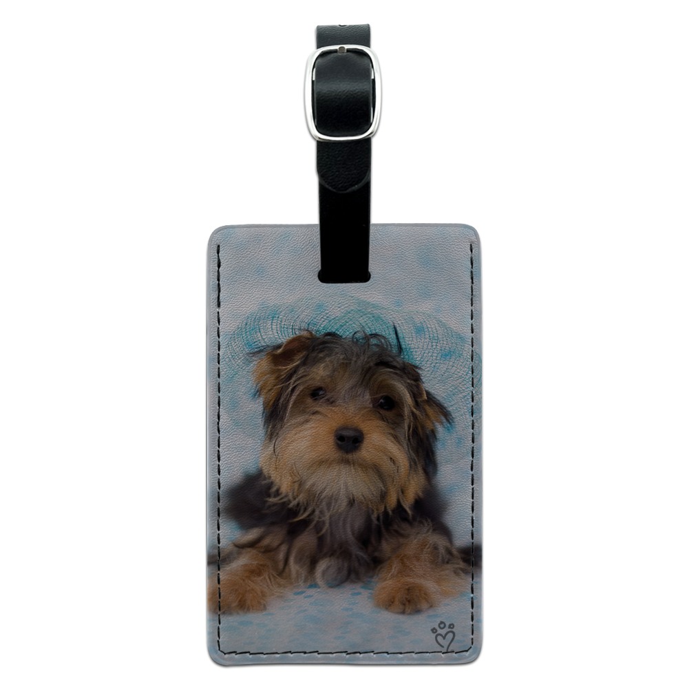 Yorkie Yorkshire Terrier Dog Resting With Blue Hat Rectangle Leather Luggage Card Suitcase Carry-On ID Tag - image 1 of 8