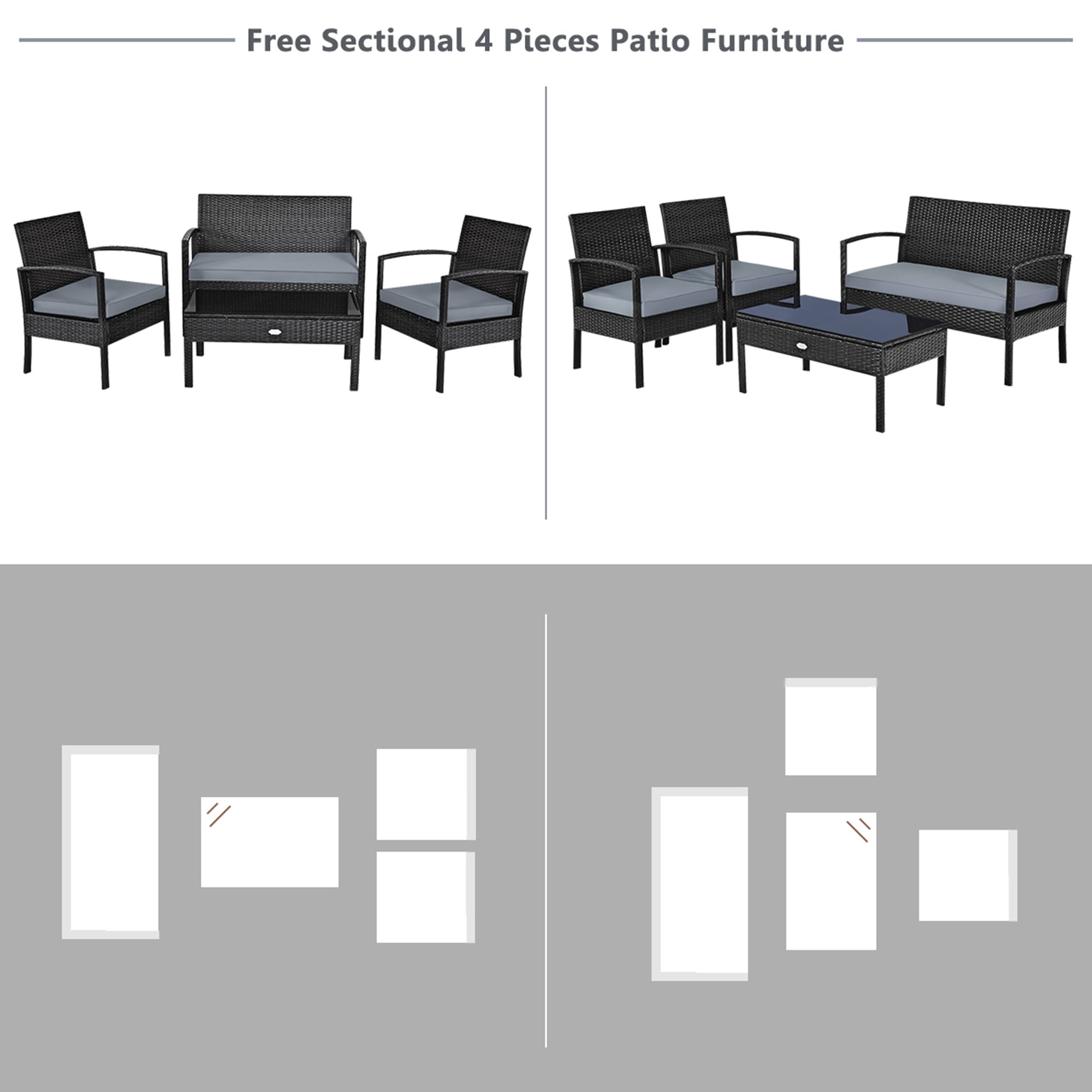 Gymax Patio Garden 4PC Rattan Wicker Furniture Set Black