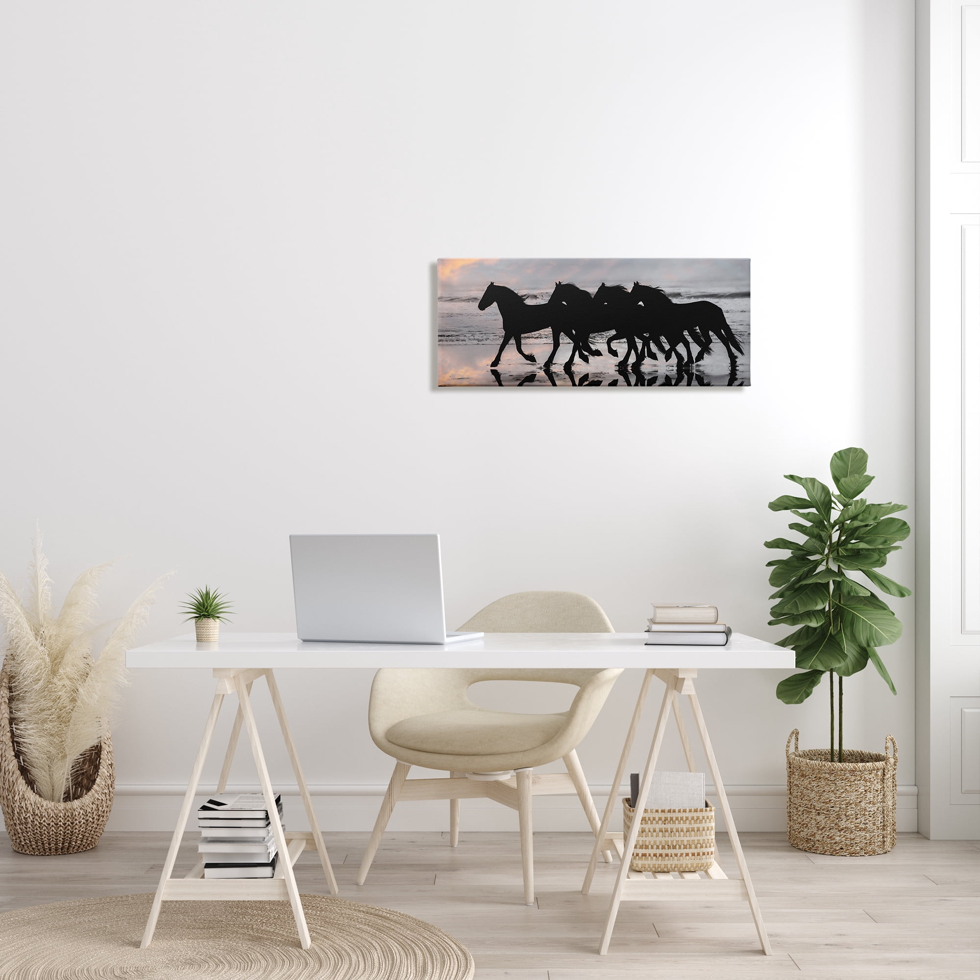 Stupell Industries Wild Horses Sunset Beach Silhouettes Galloping Animals, 30 x 13, Design by PHBurchett