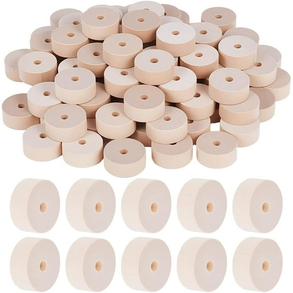 150pcs Wood Unfinshed Wheel Wooden Car Craft Flat Round PapayaWhip 25x10mm Hole: 5mm