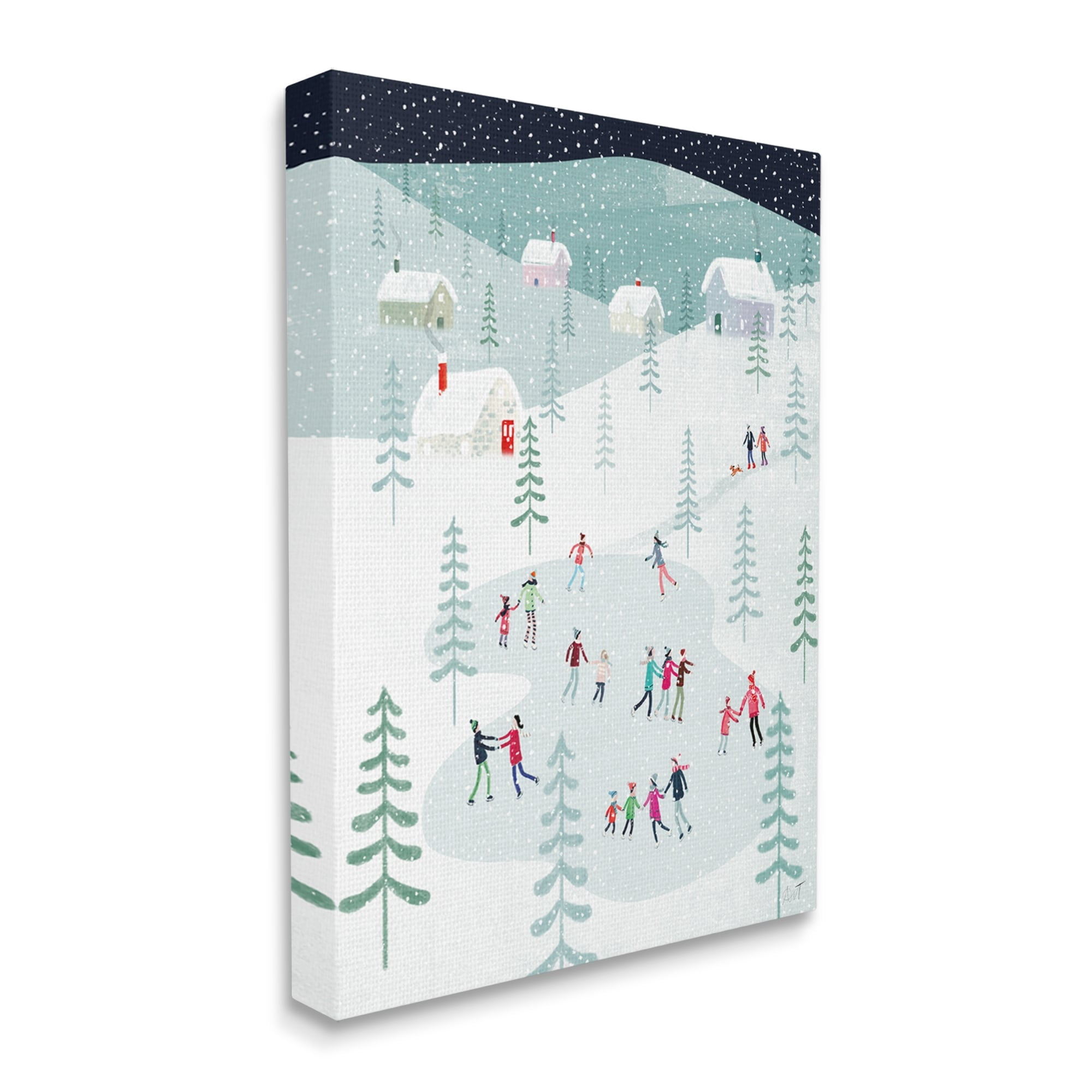 Stupell Industries Ice Skating Families Snowfall Holiday Painting Gallery Wrapped Canvas Print Wall Art