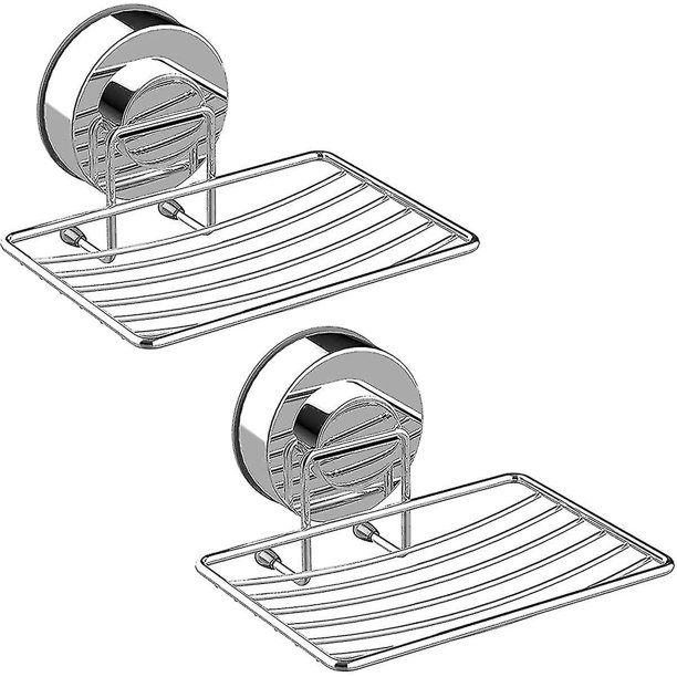 Paquete de 2 jaboneras con ventosa Soporte para esponja de acero inoxidable 304 Bandeja de almacenamiento duradera para baño y cocina Sin taladrar, plateado