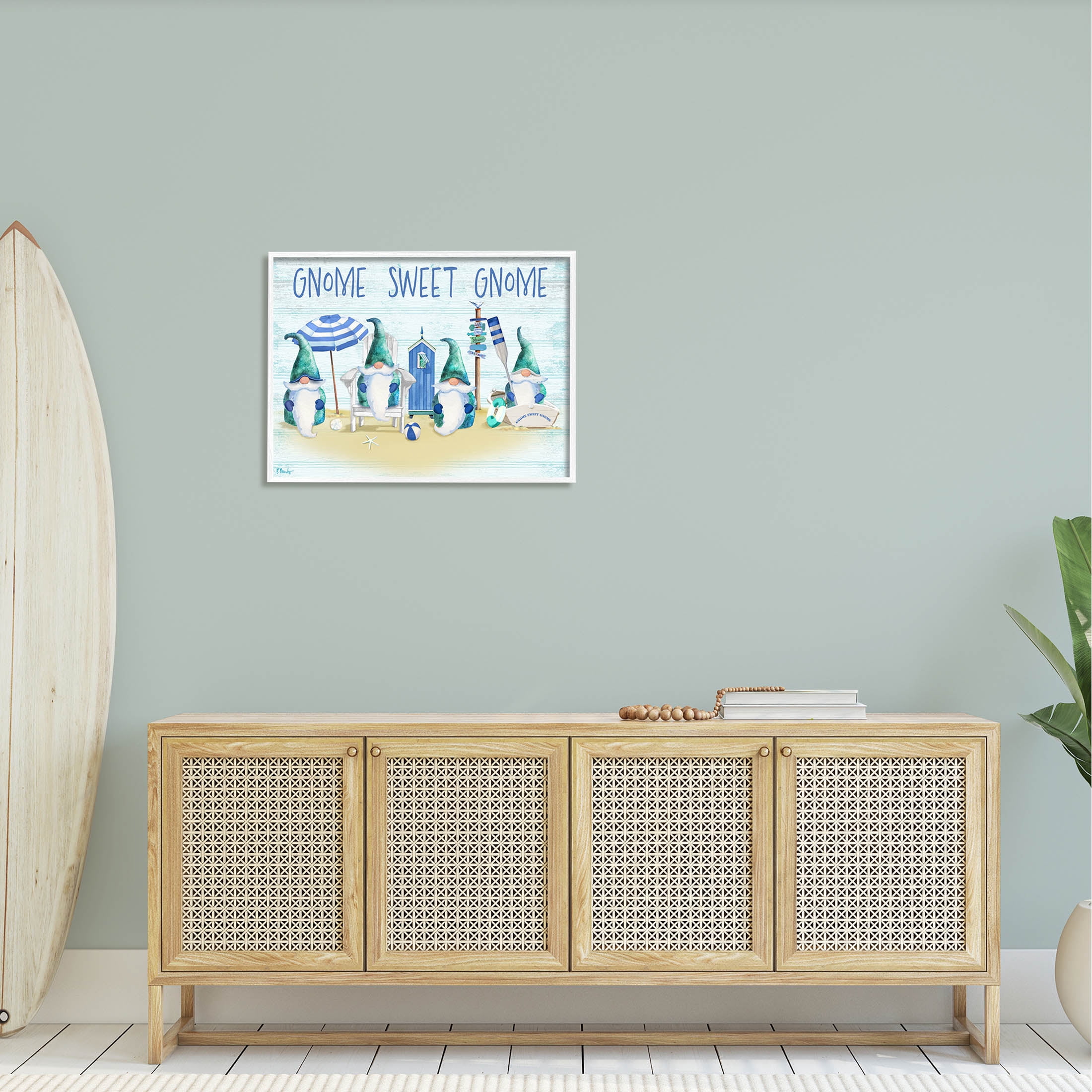 Sweet Gnome Coastal Beach Family Fairy Tales & Fantasy Graphic Art White Framed Art Print Wall Art