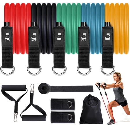 REDCAMP Resistance Bands Set – 5-Level 150LBS Exercise Bands with Handles and Door Anchor – Latex Workout Bands for Full-Body Training, Physical Therapy, and Weight Loss