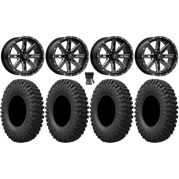 MSA Boxer 15" Wheels Milled 32" MotoCrusher Tires Kawasaki Teryx Mule