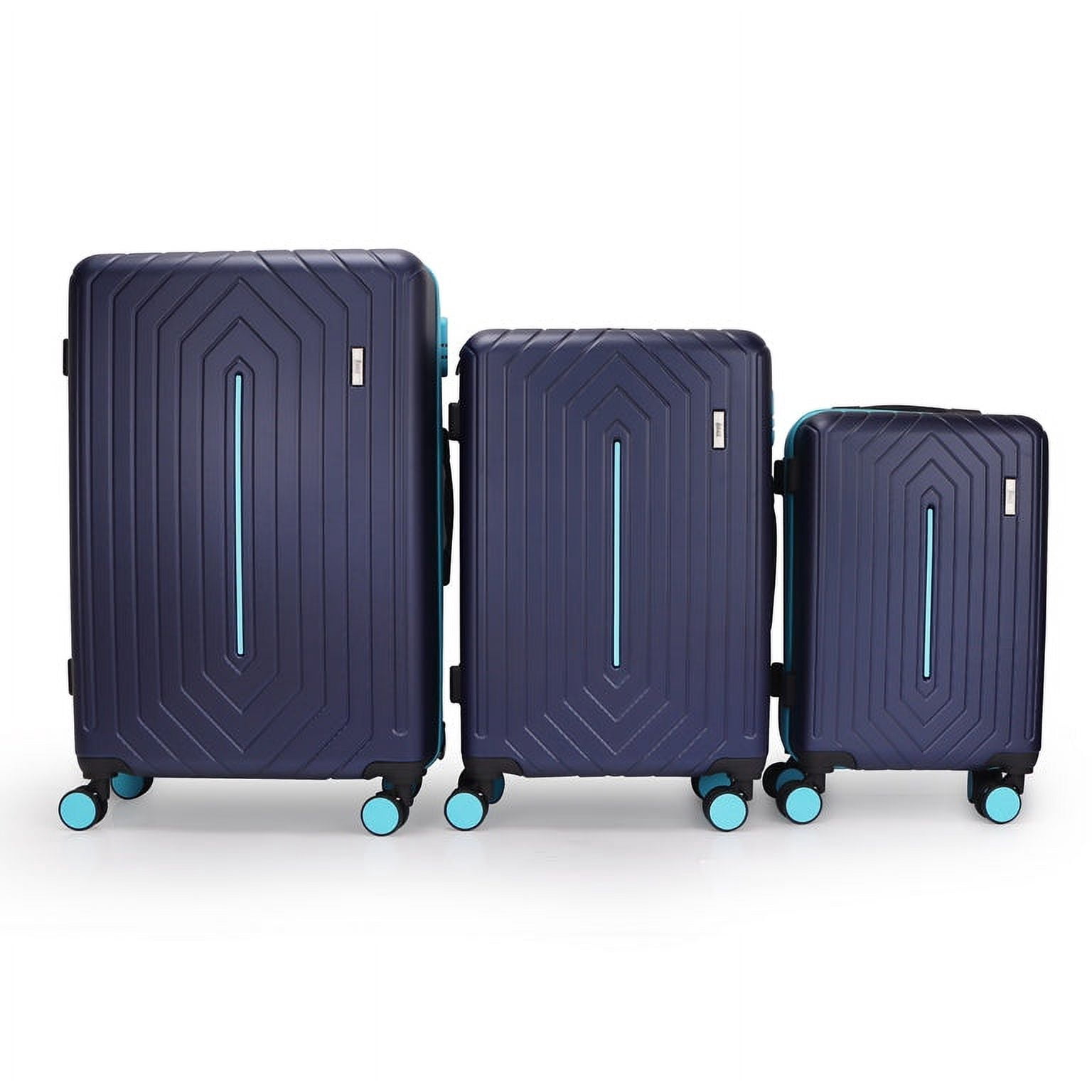 Mona ABS Hard shell Lightweight 360 Dual Spinning Wheels Combo Lock 28" 24", 20" 3 Piece Luggage Set / Indigo & Red