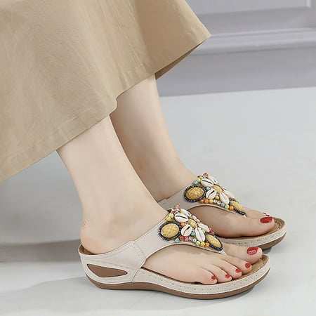 

Cathalem Womens Wedding Sandals Low Heel Womens Wedge Flip Flops Summer Comfortable Platform Womens Sandals with Arch Support Beige 6.5