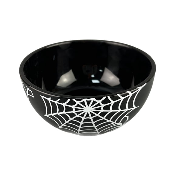 Ceramic Serving Bowl with White Spider Web Pattern for Snacks and Cereal - Elegant Tableware and Decor