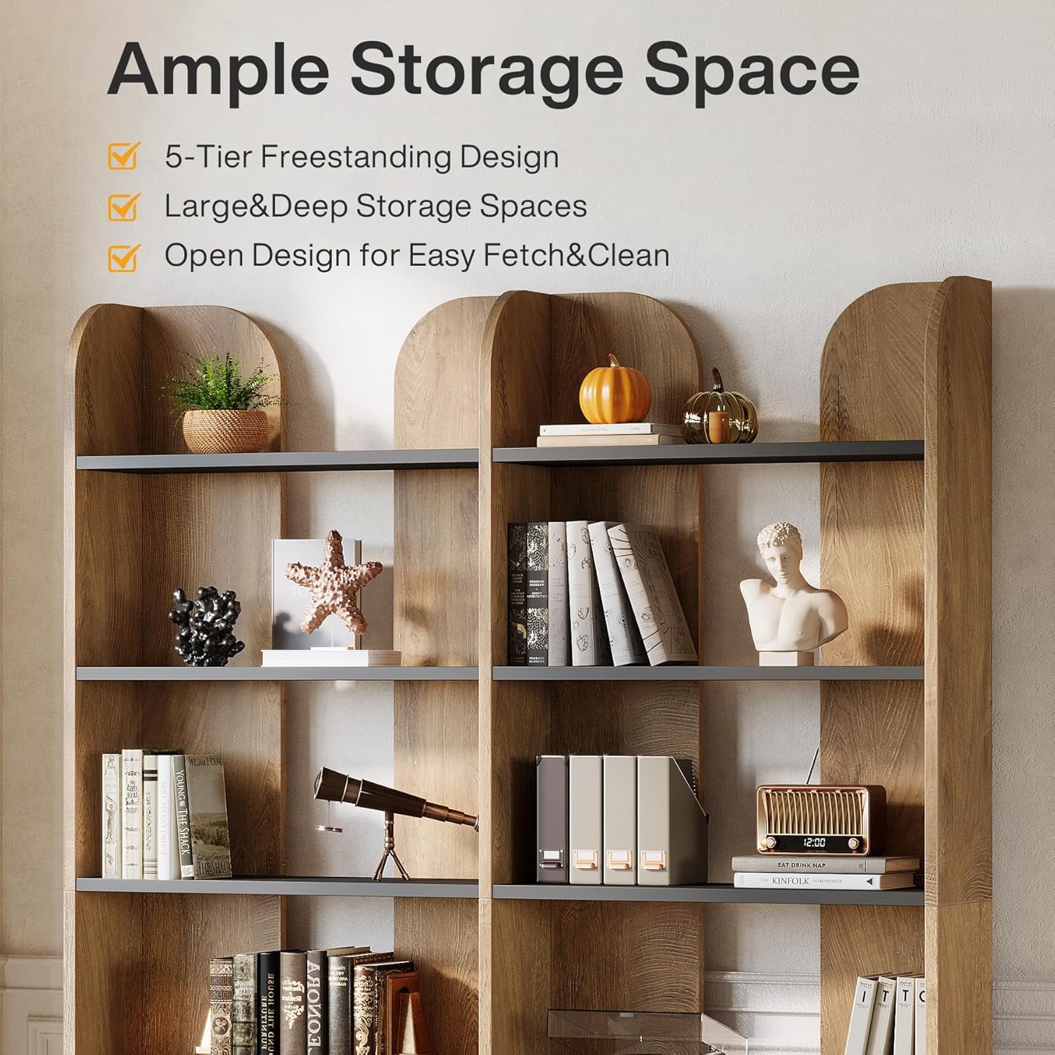 Tribesigns 5-Tier Farmhouse Bookshelf, 70.87-Inch Tall Double Wide Bookcase with Open Shelves