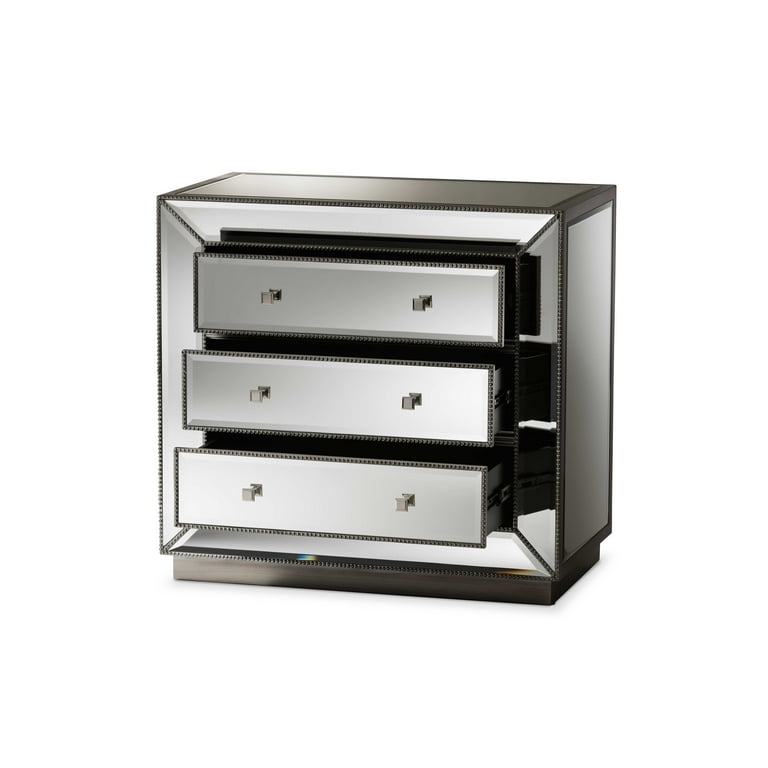 Baxton Studio Edeline Hollywood Regency Glamour Style Mirrored 3-Drawer Chest Baxton Studio Edeline Hollywood Regency Glamour Style Mirrored 3-Drawer Chest