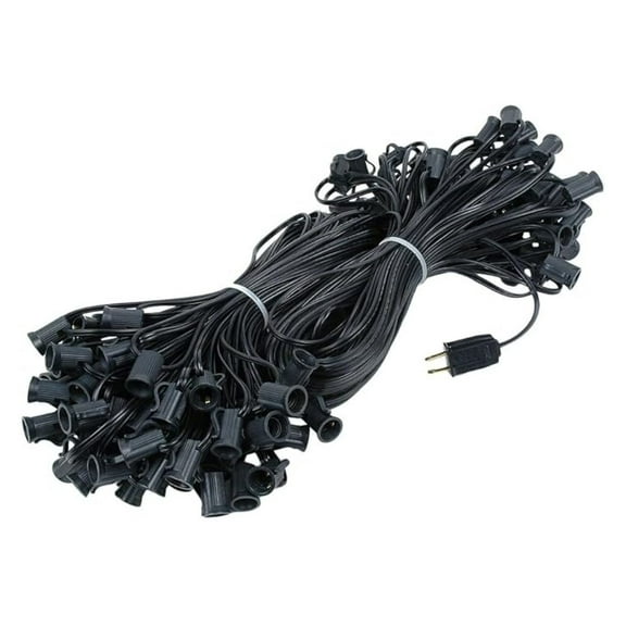 200 Foot C7 Outdoor String Light Christmas Stringer - Patio String Lights - Candelabra Base (C7/E12) - 24" Spacing - Black Wire