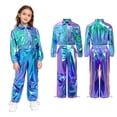 thumbnail image 6 of iiniim 2Pcs Girls Dance Outfits Jazz Hip Hop Dance Metallic Cropped Jacket Pants Set Modern Dancewear Blue 10, 6 of 7