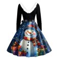 thumbnail image 4 of Christmas Dresses for Women Christmas Print Flare Dress For Women Long Sleeve Dress Hollow Party Casual Dresses with V Neck for Holiday Party,Royal Blue,2XL, 4 of 5