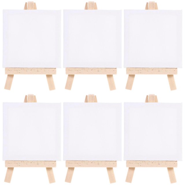 6 Sets of Mini Stretched Artist Canvas Art Board White Blank Art Boards Wooden Oil Paint Artwork painting Board(White)