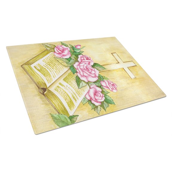 Carolines Treasures APH4072LCB Easter Cross and Bible with Roses Glass Cutting Board Large, 12H x 16W, multicolor