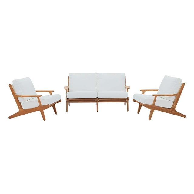 Modern Contemporary Urban Design Outdoor Patio Balcony Garden Furniture Lounge Chair and Sofa Set, Wood, White Natural