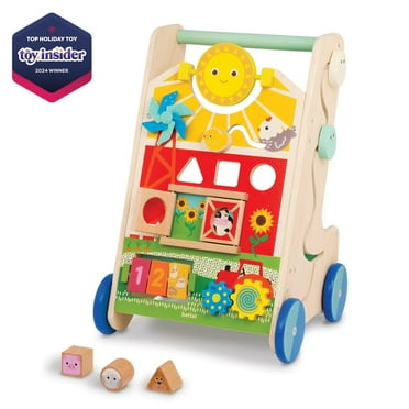 Battat Farm Footsteps Wooden Activity Walker 19.61 in with 3 Shapes, Baby and Toddler Toys