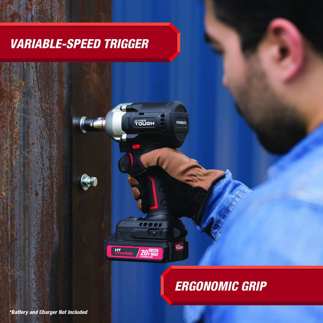 Hyper Tough 20V Max Brushless 1/2-inch Cordless Impact Wrench 350 ft-lbs Torque - (Tool Only)