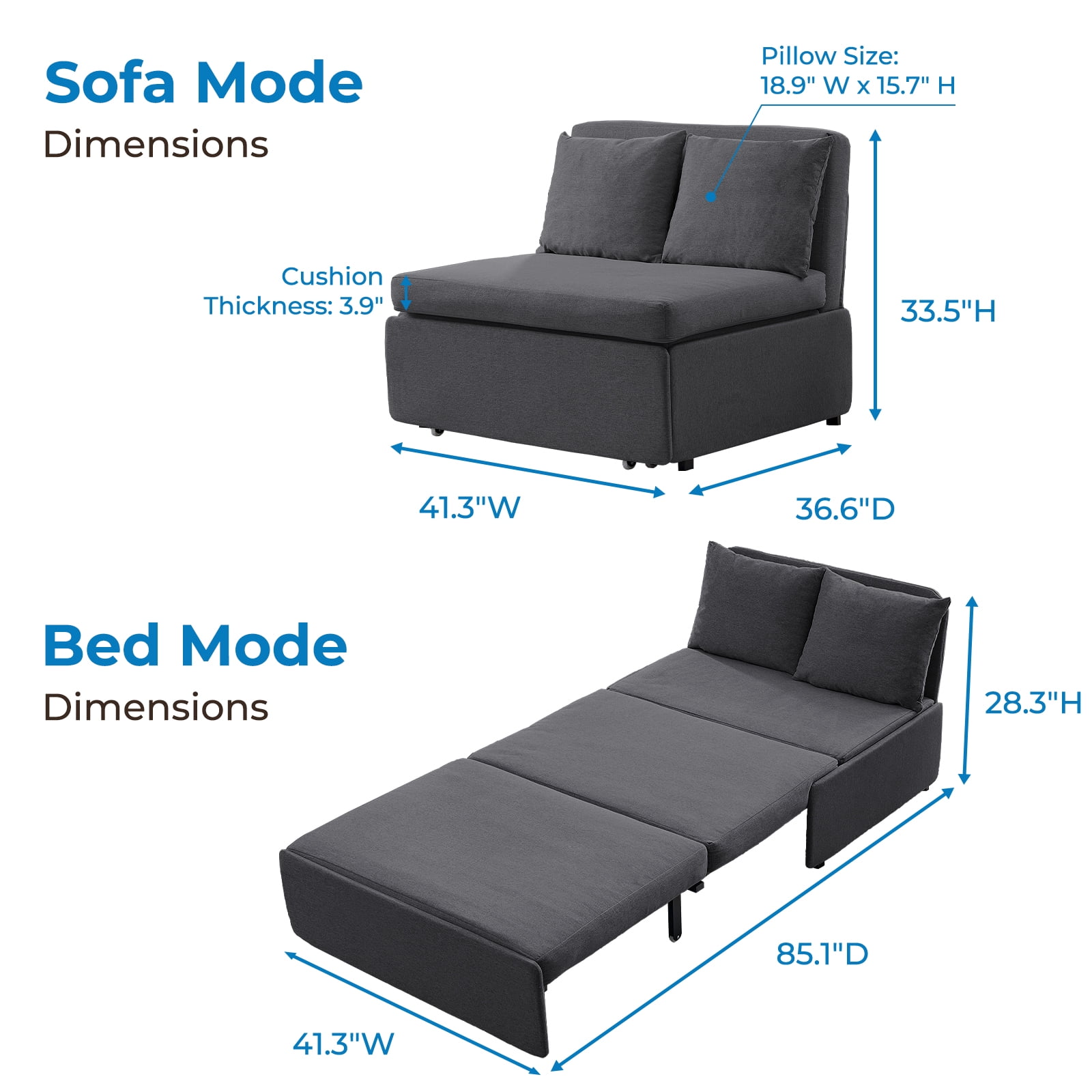 Mjkone Convertible Sofa Bed Twin Size,Linen Pull Out Sofa Bed with Cushions&Throw Pillows,Revesible Sleeper Couch for Apartment/Small Spaces,Dark Gray