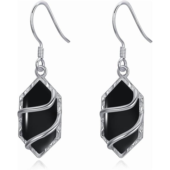 JKR 925 Sterling Silver Black Onyx Earrings for Women Hexagon Gemstone Drop Dangle Earrings Fine Jewelry Birthday Gifts for Women Her