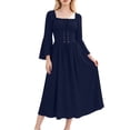 thumbnail image 2 of Women's Renaissance Peasant Dress Square Neck Bell Sleeve Lace Up Front Flattering Medieval Costume for Fair Cosplay Vintage Themed Party Holiday Fancy Apparel, 2 of 9