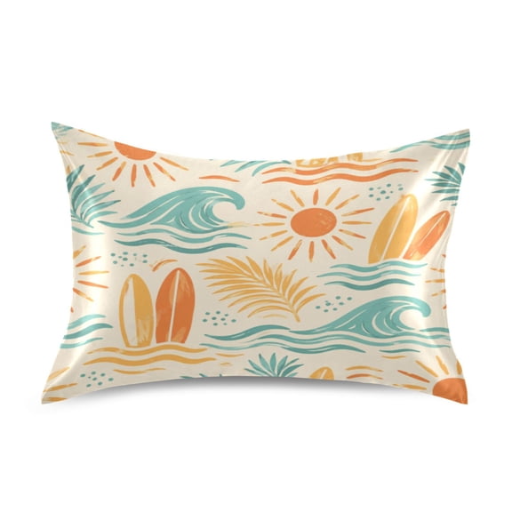 Satin Pillow Case Envelope Pillow Covers Standard Size Soft Pillow Cases for Bedroom, Beach Surf Printed