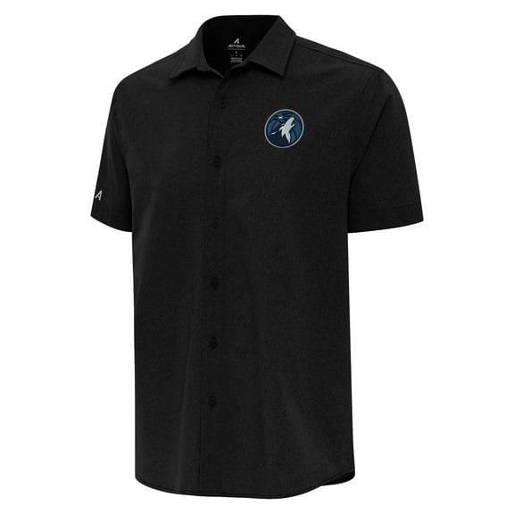 Men's Antigua  Black Minnesota Timberwolves Activate Woven Short Sleeve Button-Up Shirt