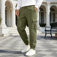 thumbnail image 2 of GEWSEY Mens Fleece Cargo Sweatpants Heavyweight Elastic Waist Pants with Pockets Baggy Drawstring Jogger Pants (Army Green, 3XL), 2 of 7