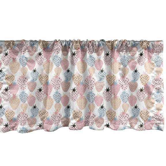 Ambesonne Strawberry Window Valance, Dotted Colorful Fruits, 42" x 18", Pale Salmon Peach Grey