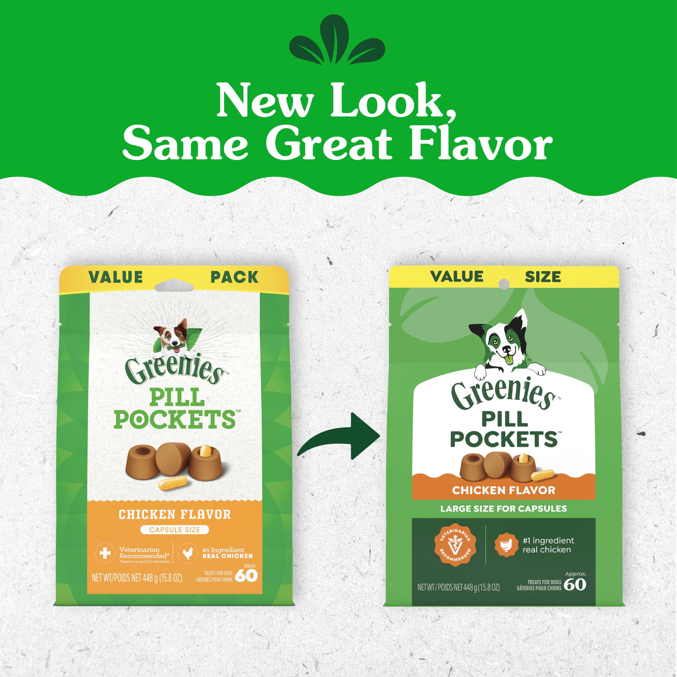 (4 pack) Greenies Pill Pockets for Dogs, Chicken Flavor, Large Size, Soft Dog Treats, 15.8 oz Pouch