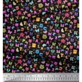 thumbnail image 2 of Soimoi Black Moss Georgette Fabric Insect,Sun & Cartoon Alphabets Text Print Fabric by The Yard 42 Inch Wide, 2 of 3
