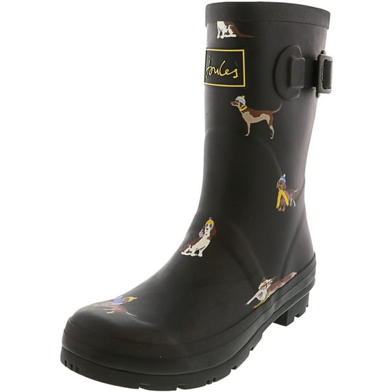 Joules Women's Molly Welly Black Dogs Knee-High Rubber Rain Boot - 10M