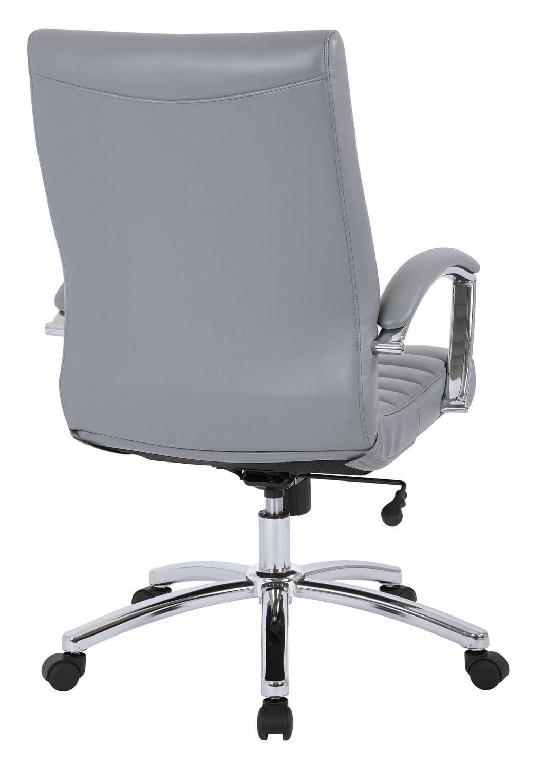 Fauteuil de direction, dossier mi-hauteur similicuir gris, accoudoirs rembourrés/piètement chromé
