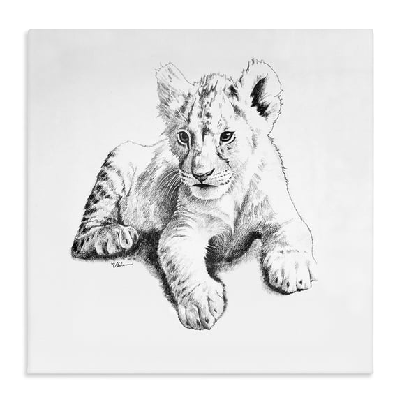 Stupell Industries Rustic Lodge Black and White Baby Lion Large Cat Animal Design Canvas Art, 17 x 17, by Vivian Rhyan