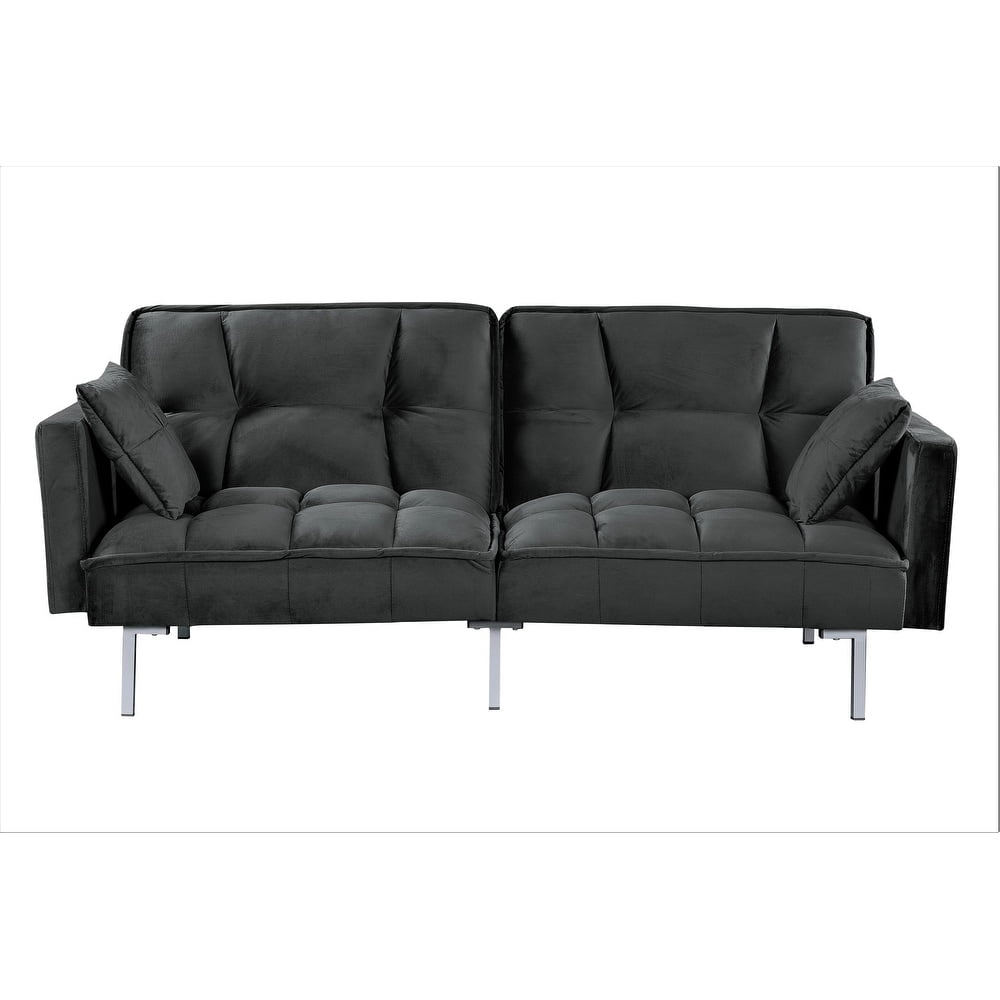 Uspridefurniture Bernal 75.6"W Velvet Futon Sofa Bed Sleeper, Black