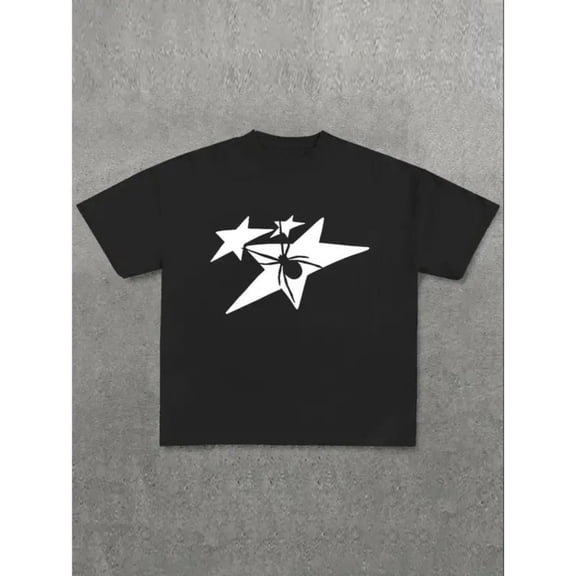 Graphic T Shirts for Women, Regular Fit,Vintage Star Print Tops, Soft Comfort Short Sleeve Tee, Casual Streetwear T-Shirt,Fashion,cotton,black,S-5XL