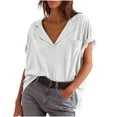 thumbnail image 1 of JIUIKE Oversized Tops for Women Short Sleeve T-Shirts Deep V Neck Solid Color Loose Fitting Tees, 1 of 8