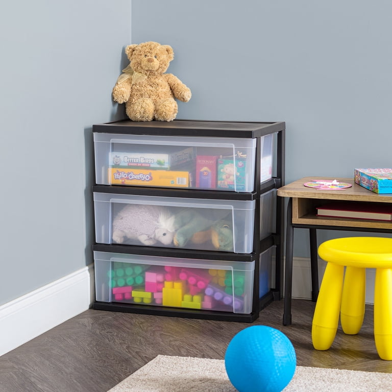 black 3 drawer dresser plastic 3 Drawer, Wide Plastic Storage Drawer Cart, Black/Natural Clear  IRIS USA