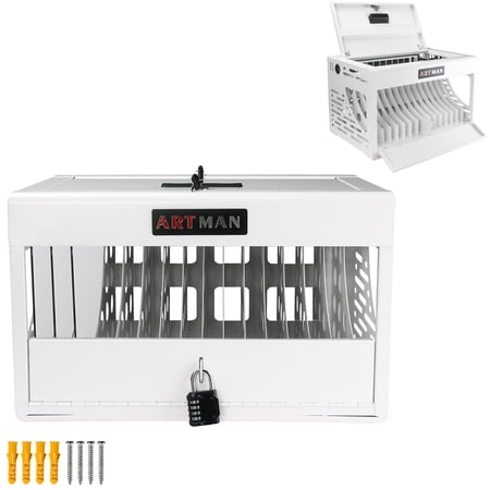 Seizeen Table Top Charging Storage Cart  16-Device Lockable Metal Office Classroom Charging Station Cabinet with Side Handles  Lockable Doors  Surge Protection  Up to 15.6-inch Screen