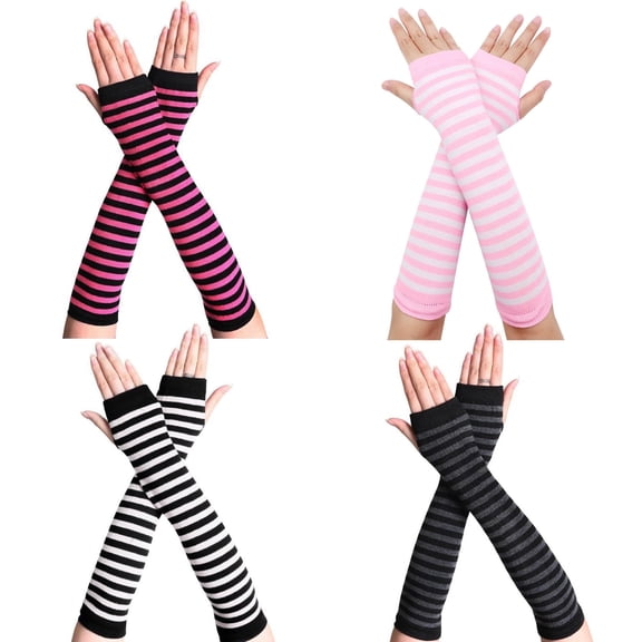 SPOKKI Women's Knitted Fingerless Gloves - 4 Pairs, Long Arm Warmers, Black