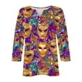 thumbnail image 4 of lcziwo Mardi Gras Shirts for Women 2025 Carnival Costumes Dressy Button Henley Tops Casual V Neck 3/4 Sleeve Parade Blouse Purple M Lightning Sales of Today, 4 of 6