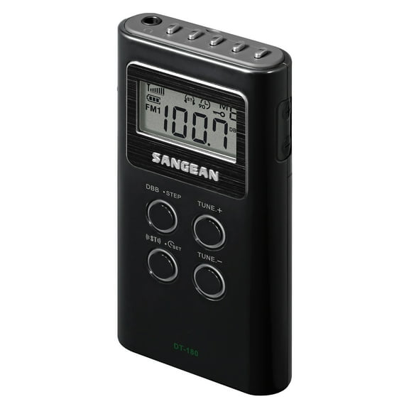 Sangean Portable Pocket AM/FM Digital Clock Radio (Black), DT-180BKPT
