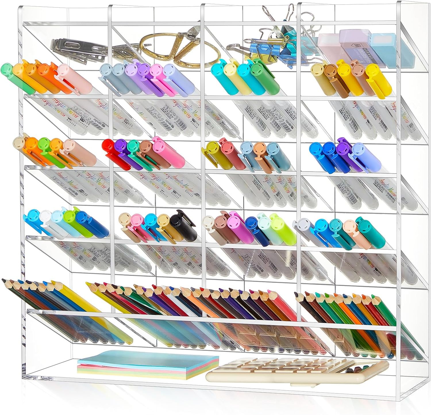Acrylic Pen Organizer Storage Vertical Marker Organizer Acrylic Pen Display Holder for Office Desk Desktop Stationery Pencil Storage(Clear,10.2 x 4 x 9.8 Inch)