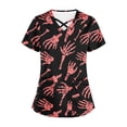 thumbnail image 2 of Tops Cortos para las Mujeres, Halloween Impreso en Cuello en V con Bolsillo, Moda Casual Manga Corta, 2 of 5