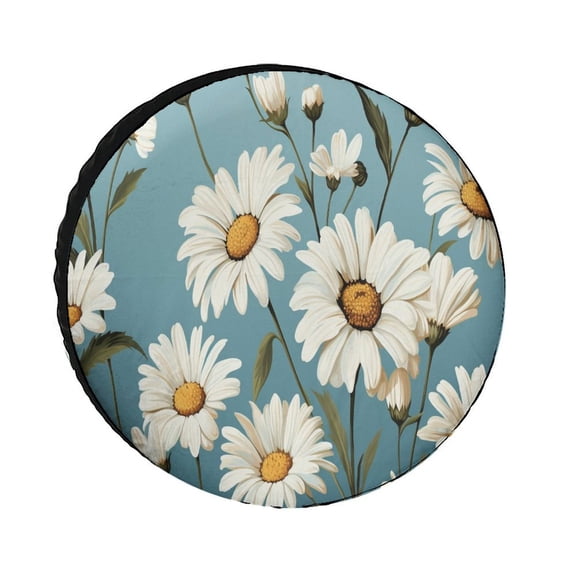 Daisies Flower Spare Tire Cover Spring Summer Daisy Wheel Protectors Weatherproof Wheel Covers Universal Fit for Trailer SUV Truck Camper Travel Trailers Accessories 12inch