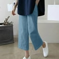 thumbnail image 2 of ibuvkizy Cotton Linen Capri Pants for Women Clearance!Summer Women's Casual Elastic Waist Straight Leg and Linen Cropped Pants Sky Blue,S, 2 of 3