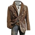 thumbnail image 3 of DGMIOCS Men's Corduroy Western Print Blazer Vintage Single Button Coat Long Sleeve Jacket with Pockets Coffee L, 3 of 5