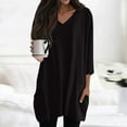 thumbnail image 2 of DENGDENG Tunic Tops for Women Loose Fit Dressy 2025 Trendy V Neck 3/4 Sleeve Long Shirts To Wear with Leggings Summer T-Shirts Cute Blouses Black M, 2 of 7