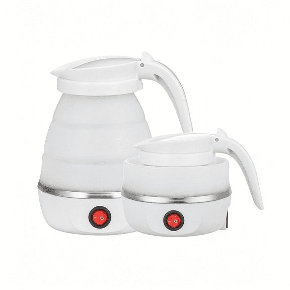 HIBIBUD Travel Kettle Small Foldable Portable Kettle,Silicone Collapsible Tea Pot for Camping,Easy for Storage Collapsible Kettle (White1)